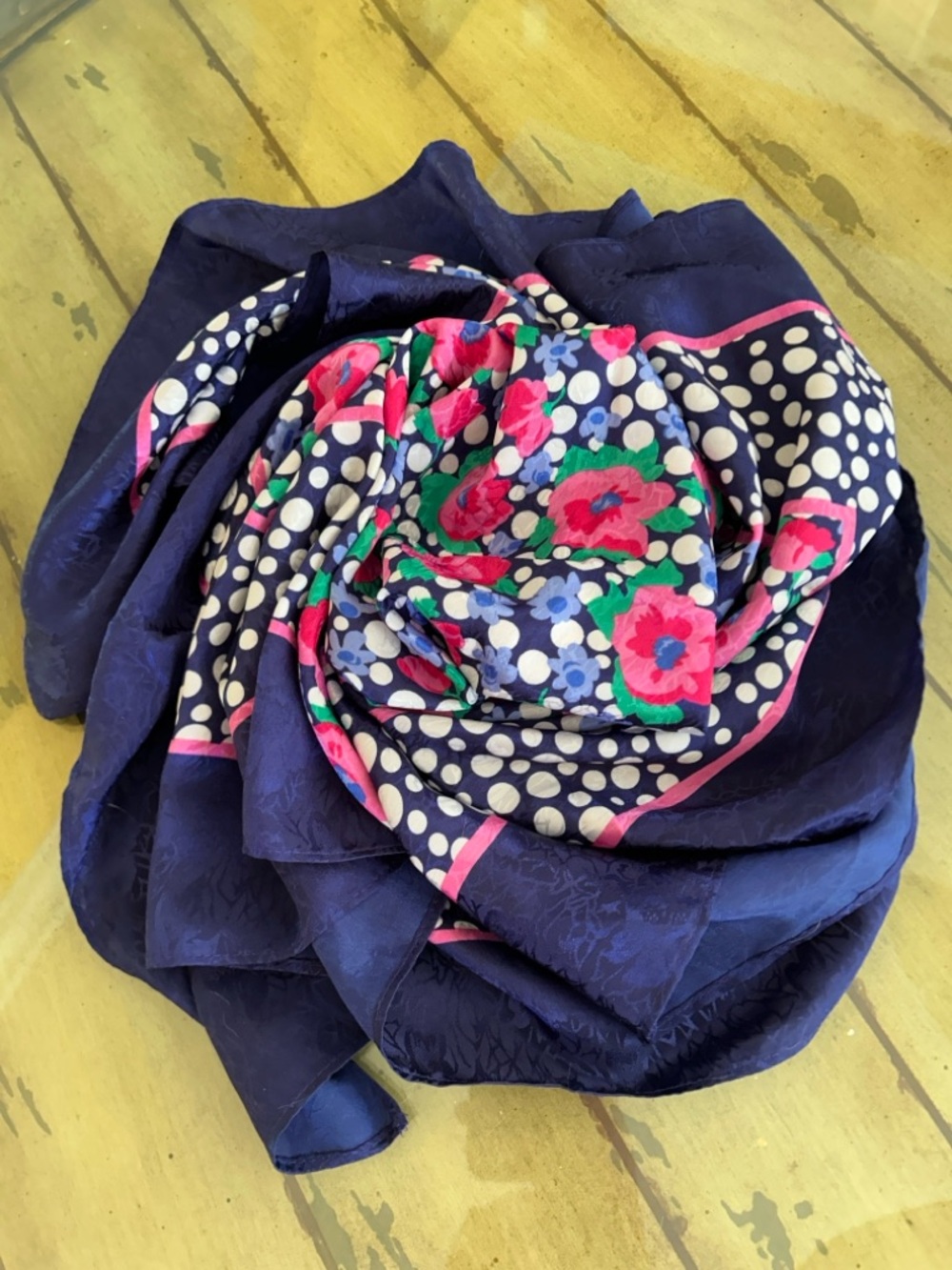 3 FOE 15!! Navy Floral & Polka Dot Women's Scarf Silky